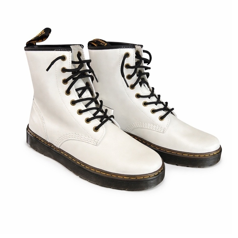Dr. Martens Zavala White Leather 8-Eye Combat Boots Womens 10 Mens 9 NEW